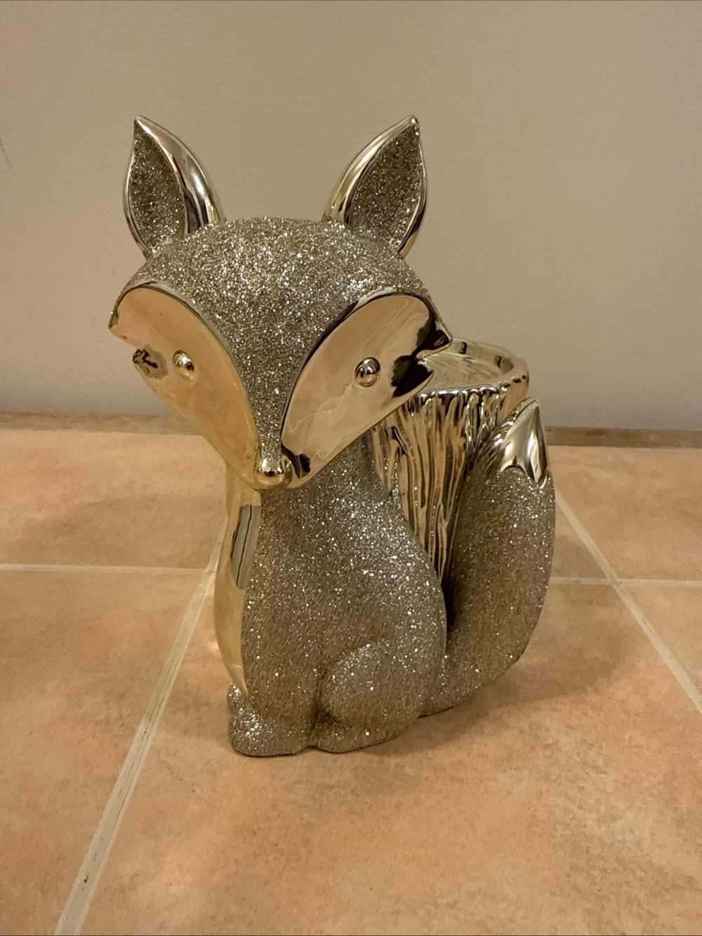 Bath & Body Works gold Glitter Fox Decorative Candle Holder